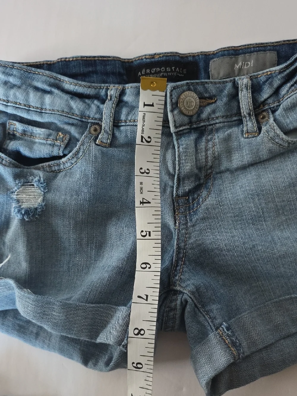 AEROPOSTALE Size (0) MIDI PETITE DENIM SHORTS - Picture 7 of 14